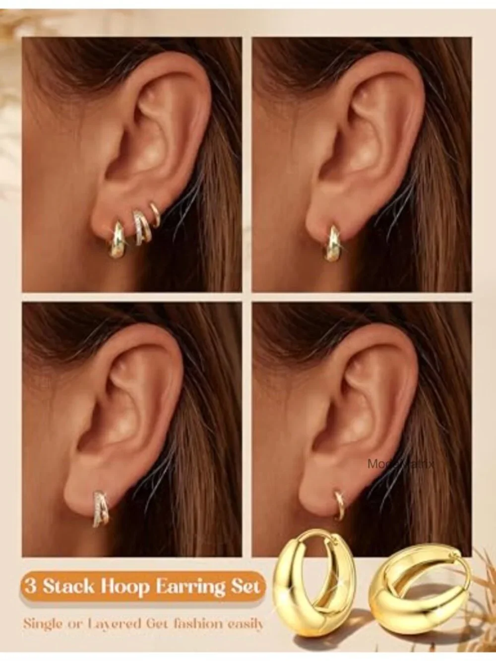 3 Pairs 14K Gold Plated Hoop Earrings for Women Huggie Hoop Earring Sets